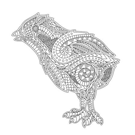 Beautiful coloring book page with funny cartoon chicken silhouette on white backgroundのイラスト素材