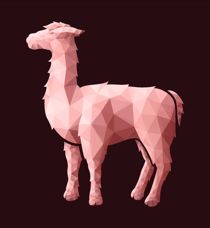 Beautiful low poly illustration with pink lama silhouette on purple backgroundのイラスト素材