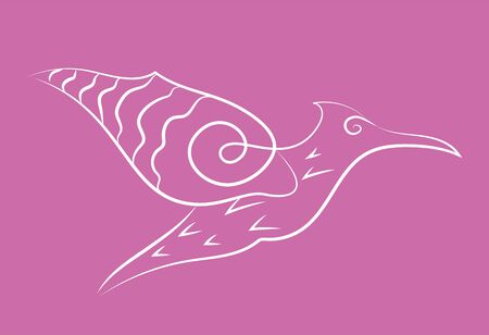Beautiful linear illustration with white hand drawn hummingbird silhouette on the pink backgroundのイラスト素材