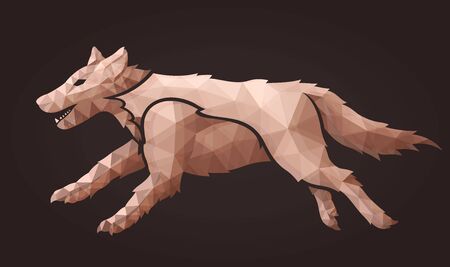 Beautiful low poly illustration with wolf silhouette on the brown backgroundのイラスト素材