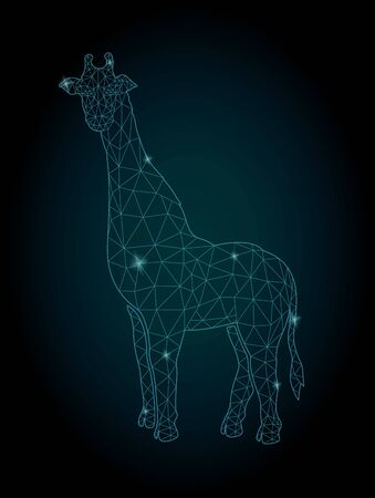 Beautiful starry low poly illustration with shiny giraffe silhouette on the dark backgroundのイラスト素材
