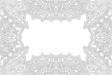 Beautiful monochrome linear illustration for coloring book with abstract rectangle border and white copy spaceのイラスト素材