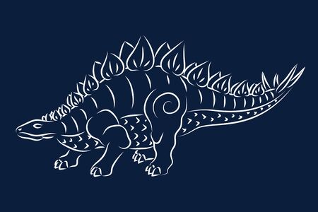 Beautiful hand drawn tribal illustration with white stegosaurus silhouette on the blue backgroundのイラスト素材