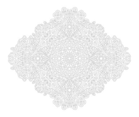 Beautiful monochrome illustration for adult coloring book page with linear abstract vintage pattern isolated on the white backgroundのイラスト素材