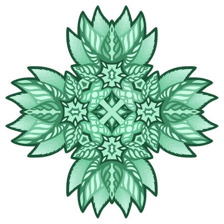 Beautiful  with green floral cross shaped pattern isolated on  whiteのイラスト素材
