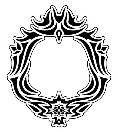 Beautiful tribal tattoo illustration with black abstract frame and copy space on the white backgroundのイラスト素材