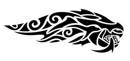 Beautiful tribal tattoo illustration with stylized black dragon head on the white backgroundのイラスト素材