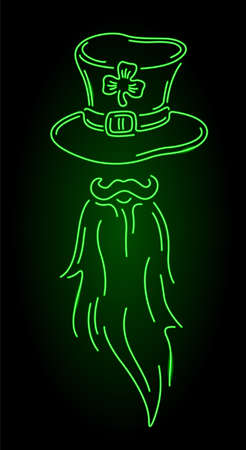 Beautiful colorful linear illustration for saint patricks day with illuminated neon bearded man on the dark backgroundのイラスト素材