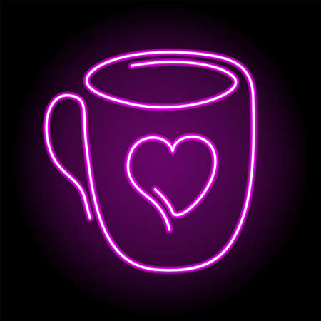Beautiful colorful linear illustration with illuminated neon cup and heart shape on the dark backgroundのイラスト素材