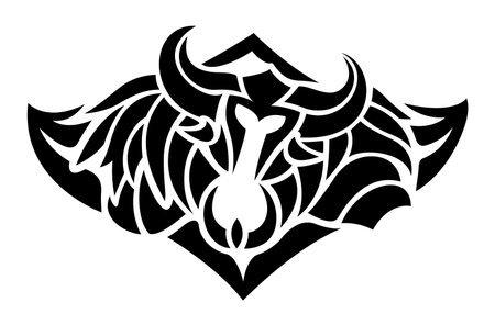 Beautiful isolated on the white background tribal tattoo illustration with warrior wearing horned viking helmetのイラスト素材