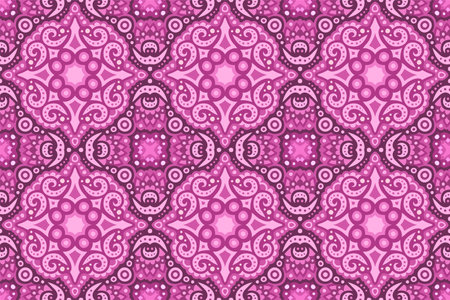 Beautiful colorful pink background with vintage eastern seamless tile patternのイラスト素材