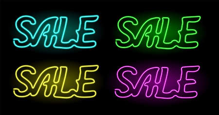 Beautiful collection of linear arts with shiny neon word sale on the dark backgroundのイラスト素材