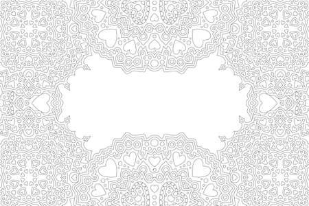 Beautiful black and white border for valentines day coloring book page with heat shapesのイラスト素材