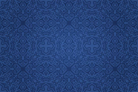 Beautiful vector illustration with abstract colorful blue eastern tile seamless pattern