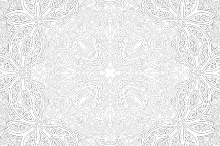 Beautiful monochrome vector illustration for adult coloring book with abstract vintage linear pattern on the white backgroundのイラスト素材