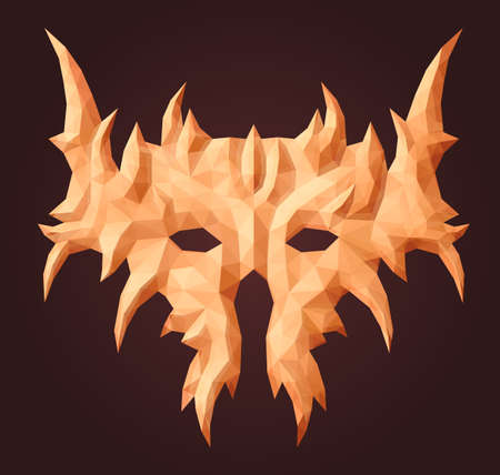 Beautiful vector low poly illustration with colorful abstract demon mask isolated on the purple backgroundのイラスト素材