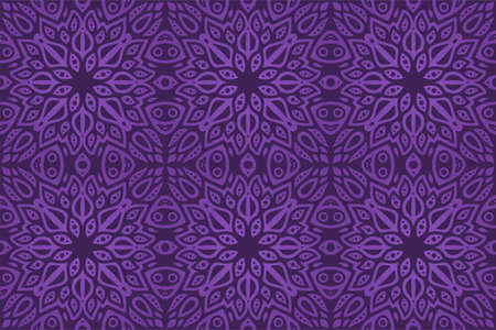 Beautiful vector illustration with colorful violet eastern tile seamless pattern on the dark...