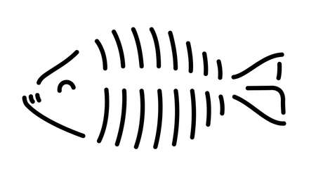 Beautiful monochrome vector linear illustration with stylized fish bones isolated on the white backgroundのイラスト素材