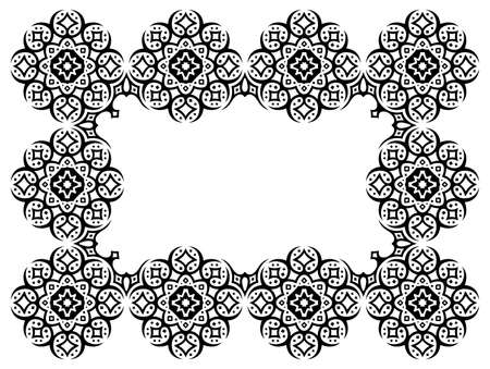 Beautiful monochrome cosmic vector illustration with abstract black starry tribal frame isolated on the white backgroundのイラスト素材