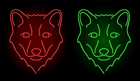 Beautiful linear vector illustration with shiny colorful neon dog head on the dark backgroundのイラスト素材