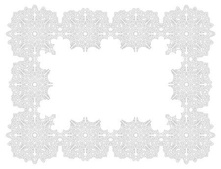 Beautiful monochrome fantasy linear vector illustration for adult coloring book page with abstract rectangle frame isolated on the white backgroundのイラスト素材