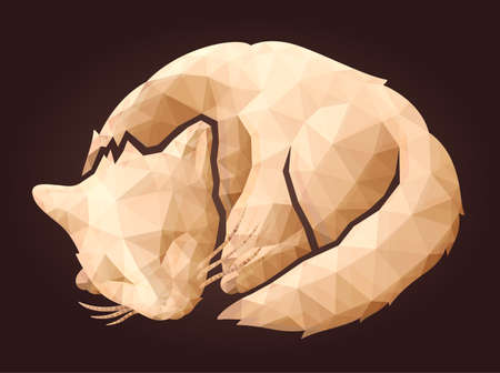 Beautiful low poly vector illustration with colorful brown decorative cat silhouette on the dark backgroundのイラスト素材