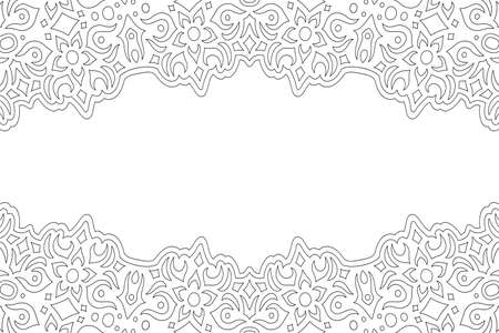 Beautiful monochrome linear vector background for adult coloring book page with abstract floral pattern and white copy spaceのイラスト素材