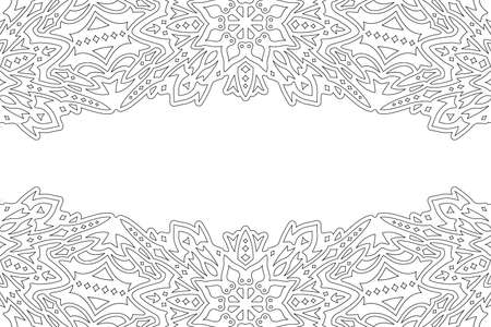 Beautiful monochrome linear vector background for adult coloring book page with abstract fantasy starry pattern and white copy spaceのイラスト素材