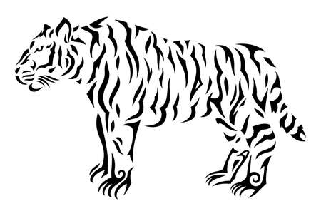 Beautiful monochrome vector illustration with black tribal tiger isolated on the white backgroundのイラスト素材