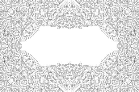 Beautiful monochrome linear vector illustration for adult coloring book page with abstract ornate border and white copy spaceのイラスト素材