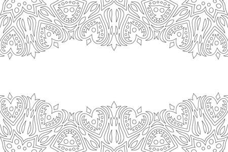 Beautiful monochrome linear vector background for valentine coloring book page with abstract vintage border and white copy spaceのイラスト素材