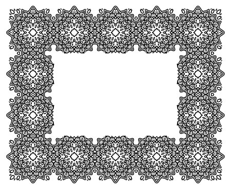 Beautiful monochrome vector illustration with abstract black oriental rectangle frame isolated on the white backgroundのイラスト素材