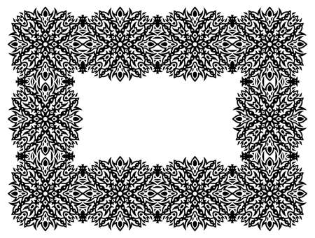 Beautiful monochrome tribal vector illustration with abstract black rectangle frame isolated on the white backgroundのイラスト素材