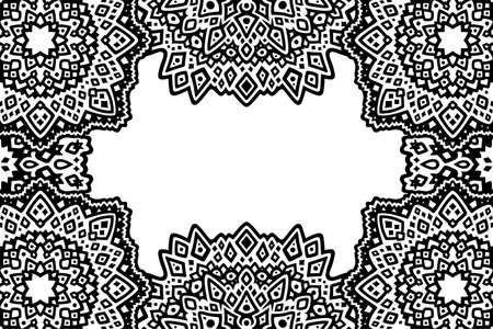 Monochrome vector illustration with abstract black oriental border and white copy spaceのイラスト素材