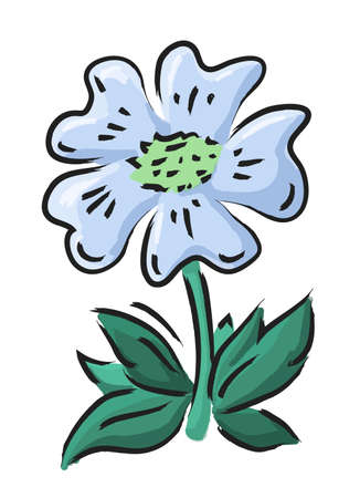Colorful vector illustration with blue decorative hand drawn flower isolated on the white backgroundのイラスト素材