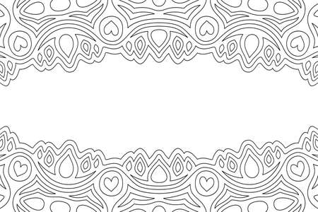 Beautiful monochrome linear vector background for valentine coloring book page with abstract vintage border and white copy spaceのイラスト素材