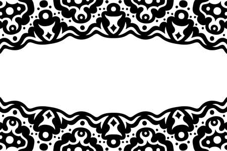 Beautiful monochrome vector background with abstract black tribal border and white copy spaceのイラスト素材