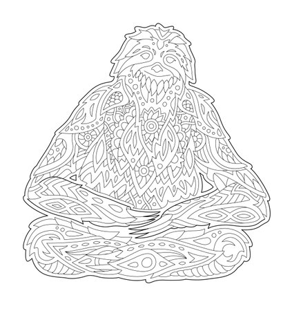 Beautiful monochrome linear vector illustration for adult coloring book page with decorative funny sloth sillhouette isolated on the white backgroundのイラスト素材