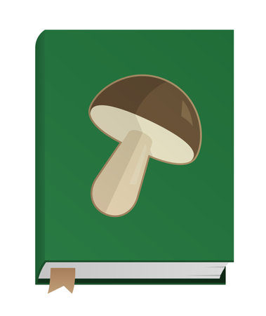 Beautiful vector illustration with green flat book with edible mushroom isolated on the white backgroundのイラスト素材