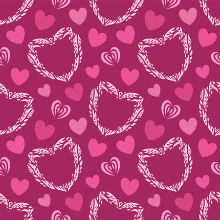 Beautiful valentine vector illustration with abstract seamless pattern with pink heart shape on the...