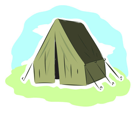 Camping tent on the green grass. Vector illustration in flat styleのイラスト素材