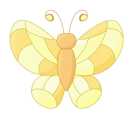 Vector art of a cute cartoon yellow butterfly isolated on a white background.のイラスト素材