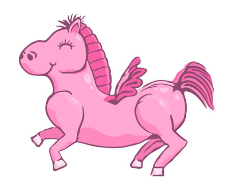 Illustration of Pink Cute Cartoon Pegasus isolated on the white backgroundのイラスト素材