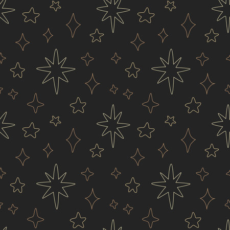 This seamless pattern features a minimalist design with gold stars on a black backgroundのイラスト素材