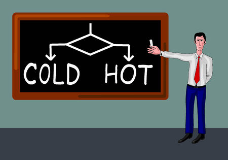 man with blackboard and cold-hot conceptのイラスト素材