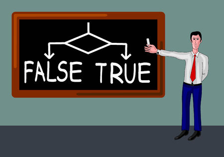 man with blackboard and false-true concept on flowchartのイラスト素材