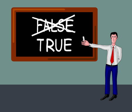 man with blackboard and false-true conceptのイラスト素材