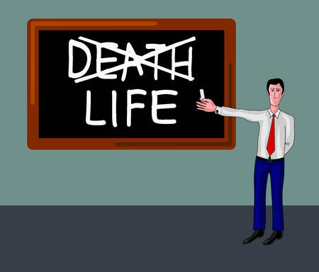 man with blackboard and death-life conceptのイラスト素材