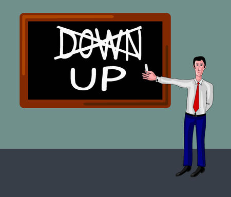 man with blackboard and up-down conceptのイラスト素材