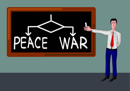 man with blackboard and war-peace concept in flowchartのイラスト素材